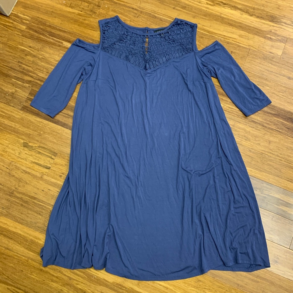 Lane Bryant Blue Cold Shoulder Dress Plus Size Womens 14 Crochet Detail‎ Casual